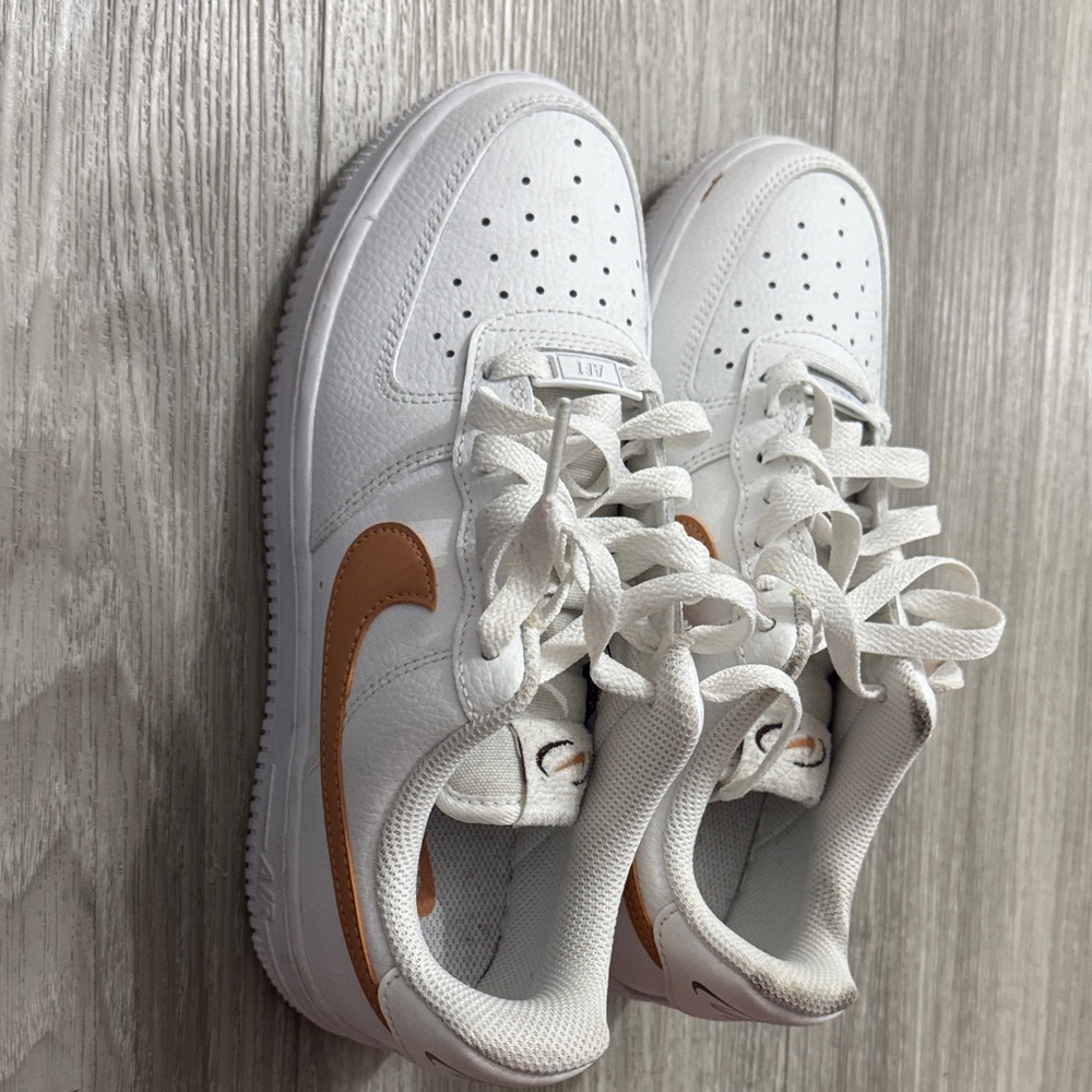 Nike White Sneakers with Tan Swoosh